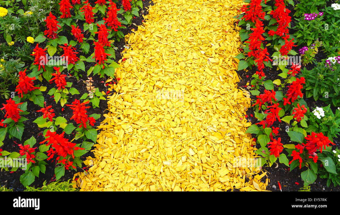 Fibre de Coco Husk Coco surface texture avec des fleurs dans le jardin Banque D'Images
