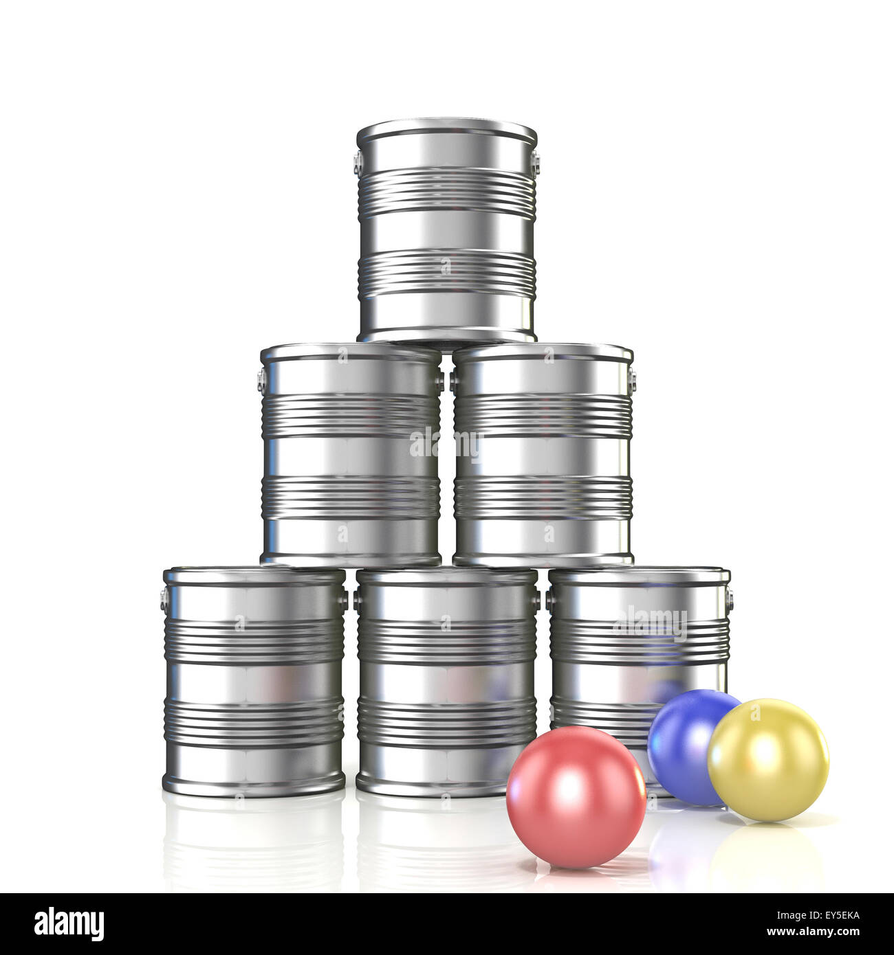 Boîtes de conserve et de trois balles. 3D illustration isolé sur fond blanc Banque D'Images