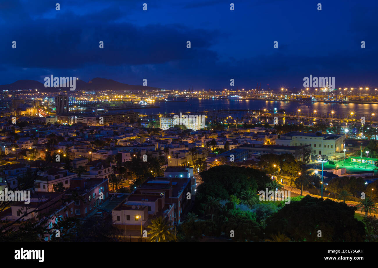 Las Palmas de Gran Canaria, vue aérienne, soir Banque D'Images