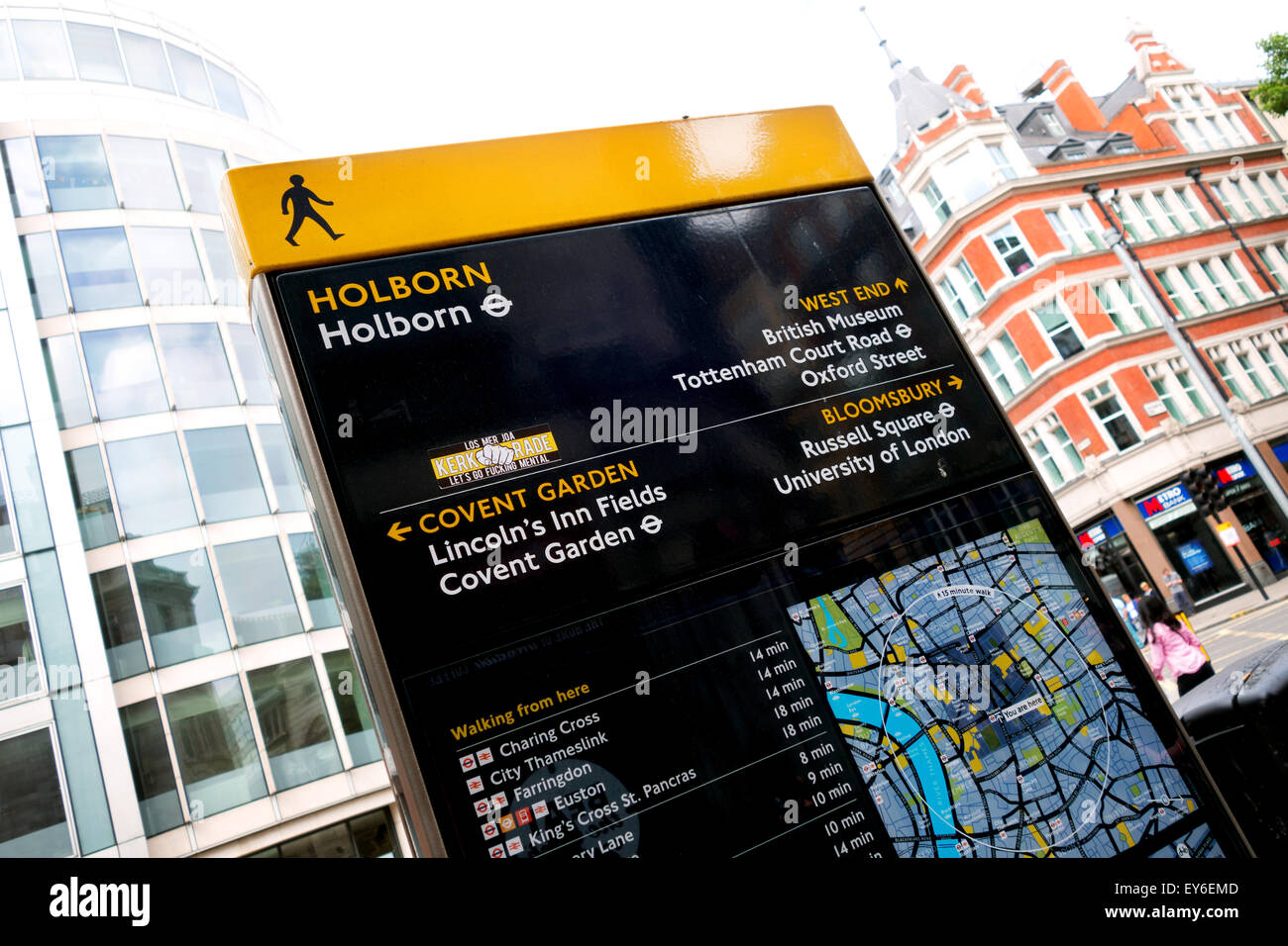 Signe avec autocollant offensive Holborn (gros mots), Holborn, WC2, Londres UK Banque D'Images