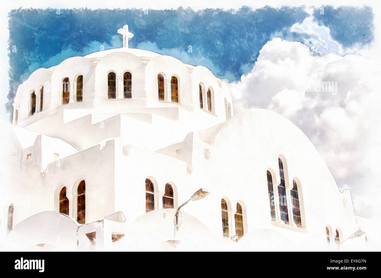 La cathédrale orthodoxe métropolitaine situé dans la capitale de Fira sur l'île grecque de Santorin. Banque D'Images
