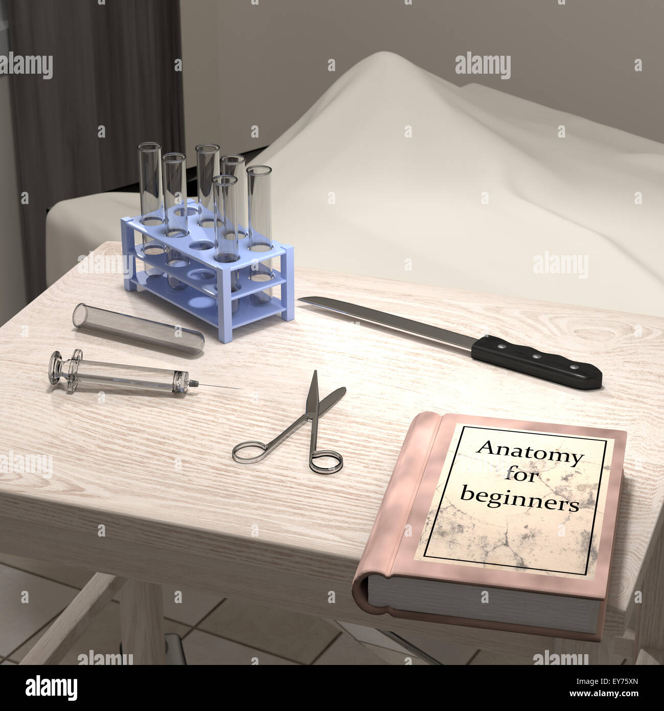 Le rendu 3D d'une chambre d'un médecin stagiaire Banque D'Images