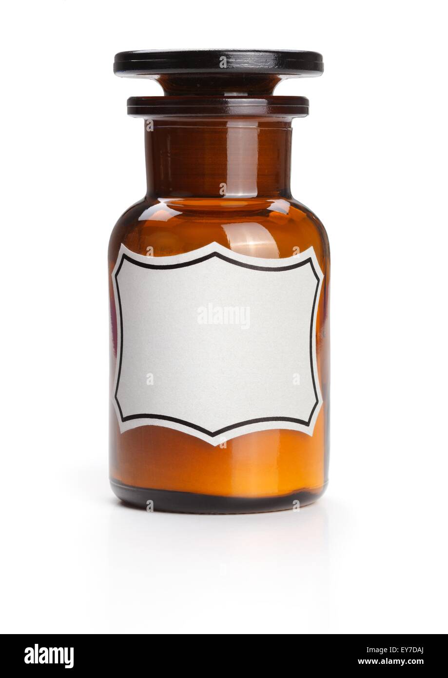 Chimie verre bouteille avec étiquette vierge et blanc à l'intérieur de matériaux chimiques Banque D'Images
