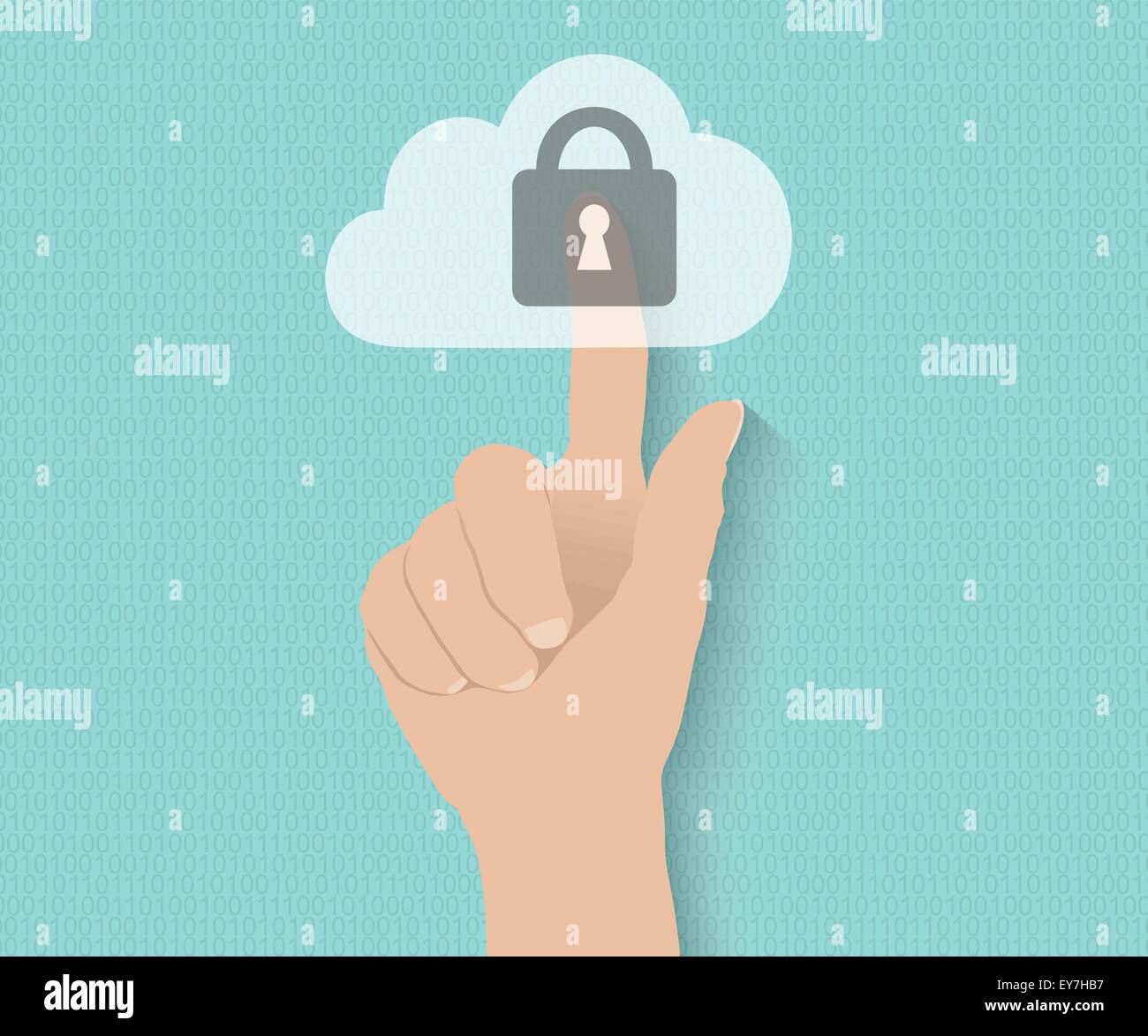 Pousser à la main sur le bouton de sécurité cloud virtuel digital background Illustration de Vecteur