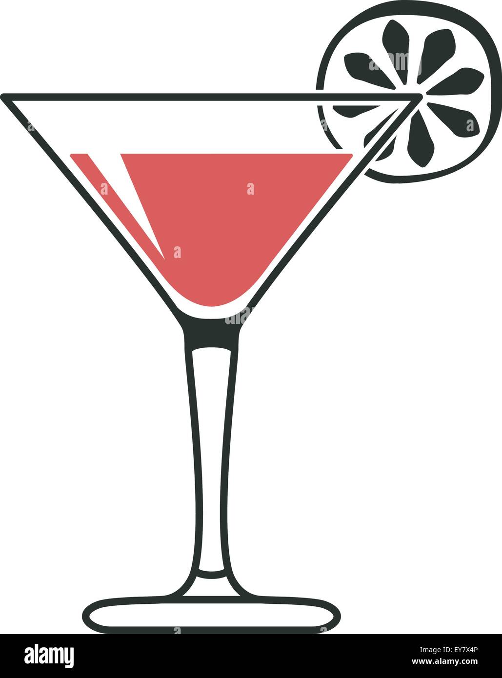 Verre à cocktail avec une tranche de lime en noir et rouge Illustration de Vecteur