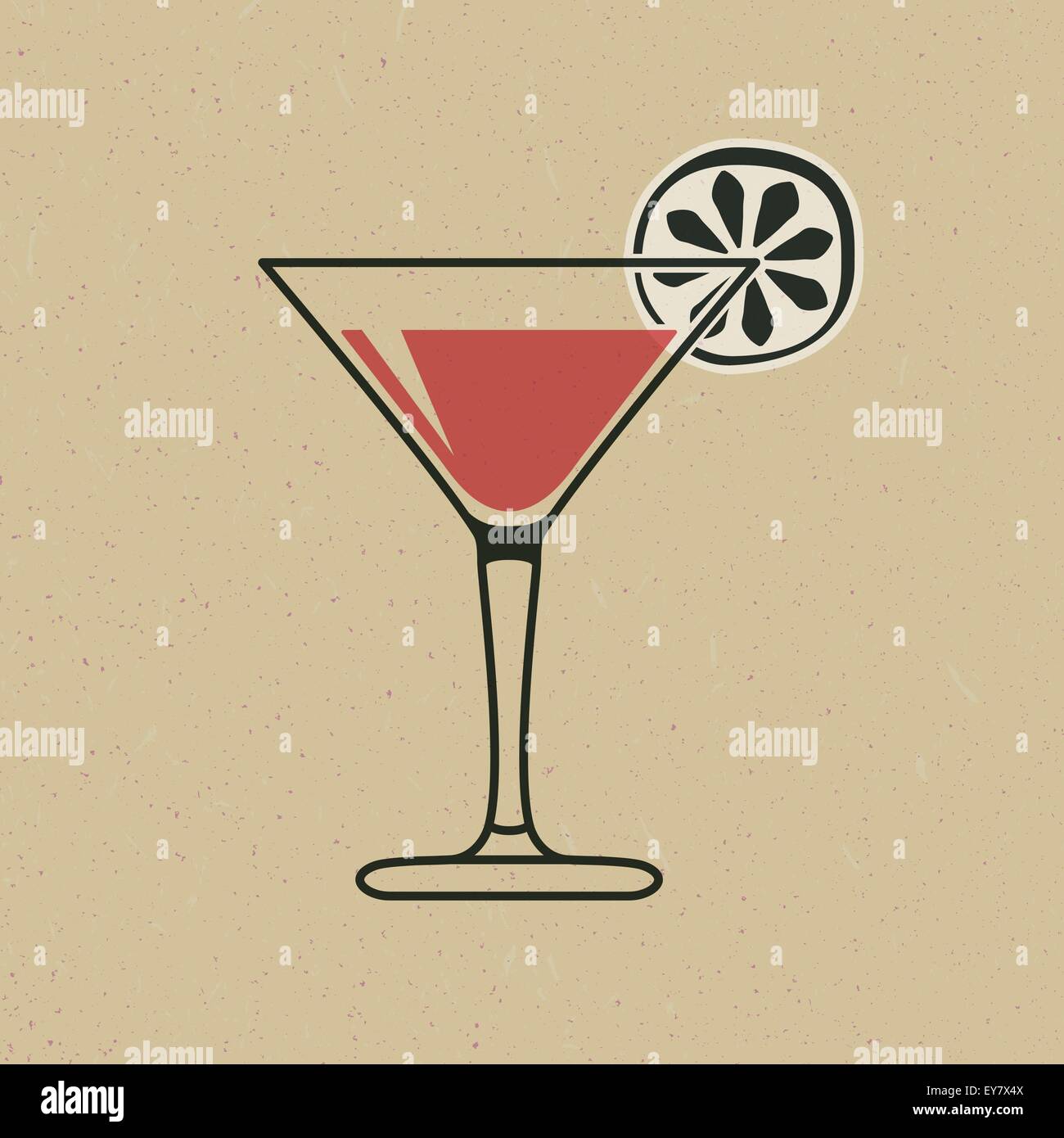 Verre à cocktail avec une tranche de lime en noir et rouge Illustration de Vecteur