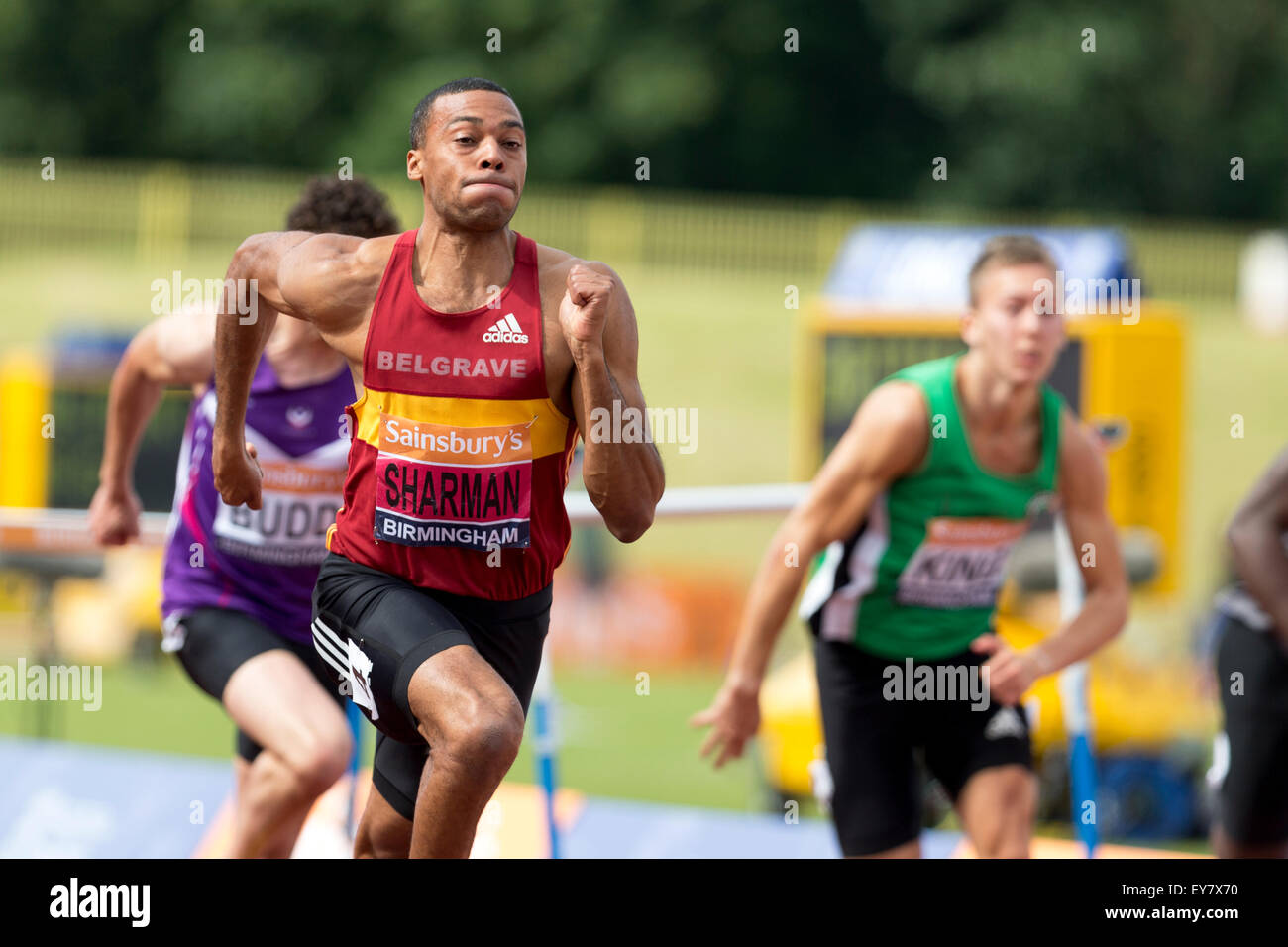 William SHARMAN men's 110m haies 2014 Finale Championnats britanniques Sainsbury's Alexander Stadium Birmingham UK Banque D'Images