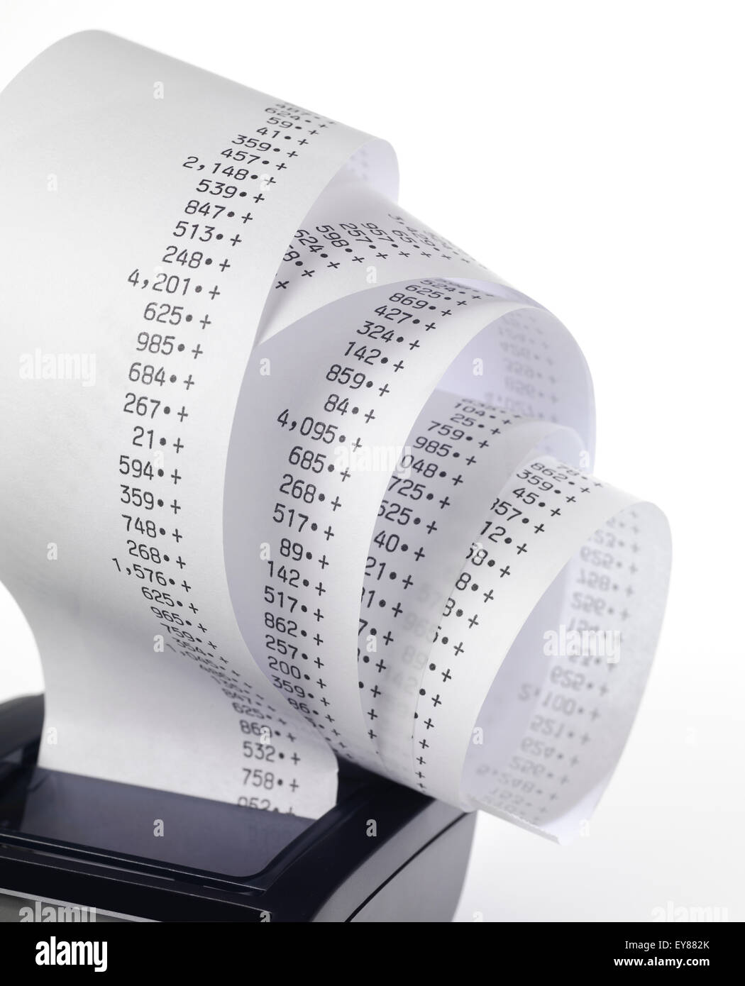 Calculatrice avec rouleau de ruban de la machine à additionner Banque D'Images