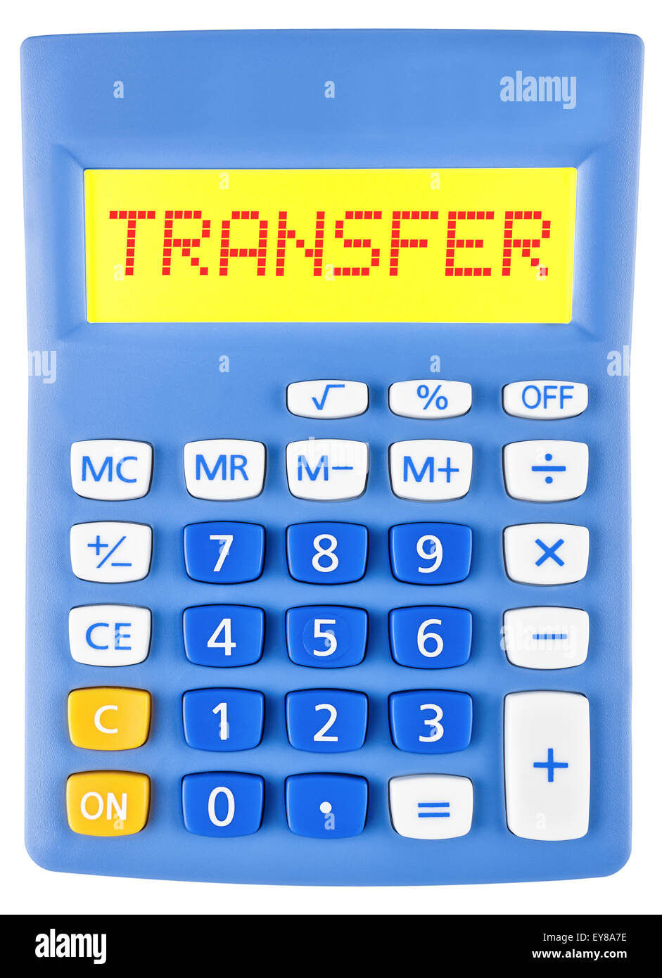 Calculatrice avec affichage sur transfert isolé sur fond blanc Banque D'Images