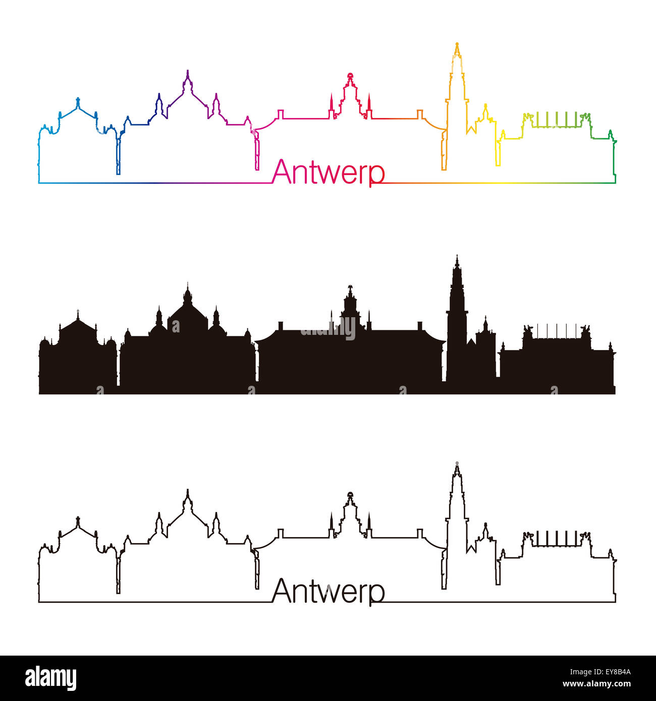 Anvers skyline style linéaire avec rainbow en fichier vectoriel éditable Banque D'Images