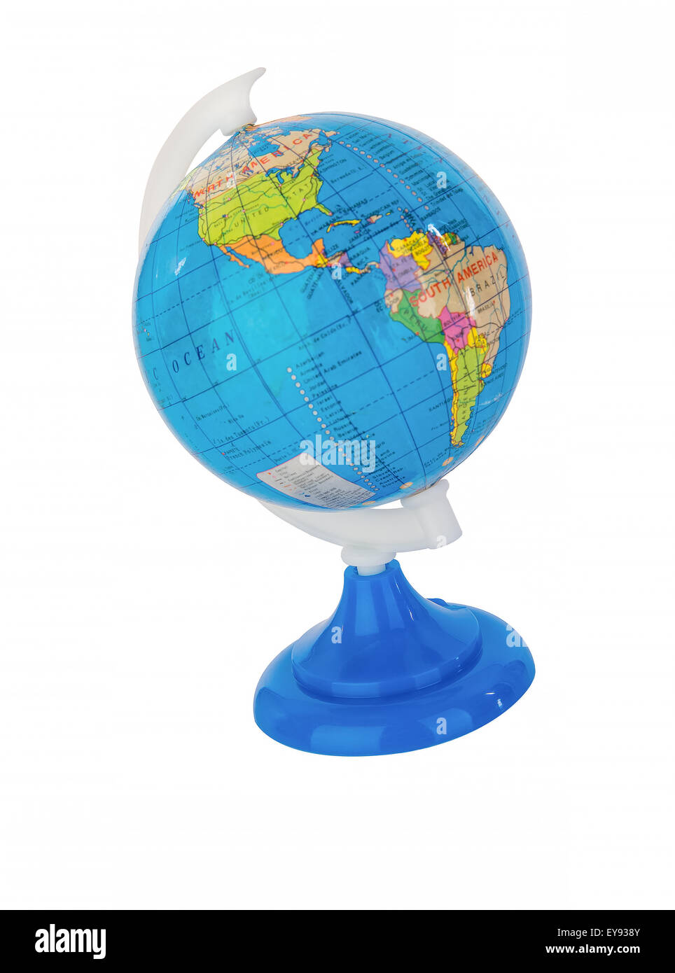 Mini world globe sur une table-top blanc Banque D'Images