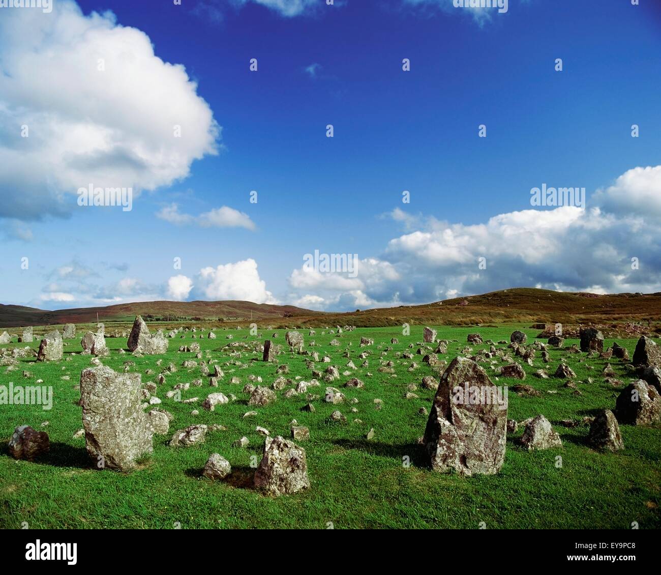 Les cercles de pierre sur un paysage, des cercles de pierres Beaghmore, Cookstown, comté de Tyrone, Irlande du Nord Banque D'Images