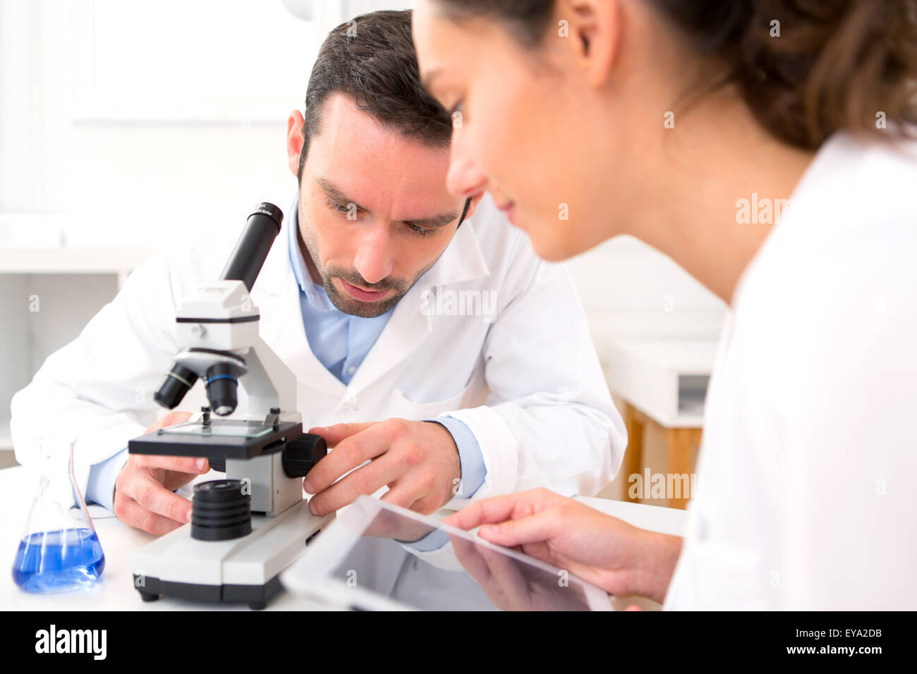 Avis d'un scientifique et son assistant dans un laboratoire Banque D'Images