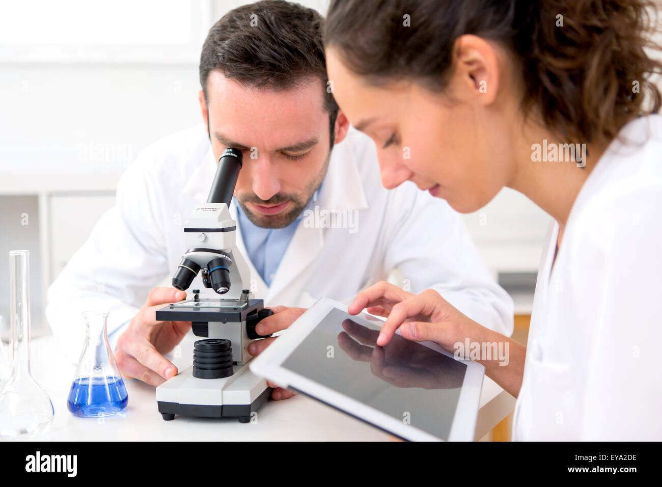 Avis d'un scientifique et son assistant dans un laboratoire Banque D'Images