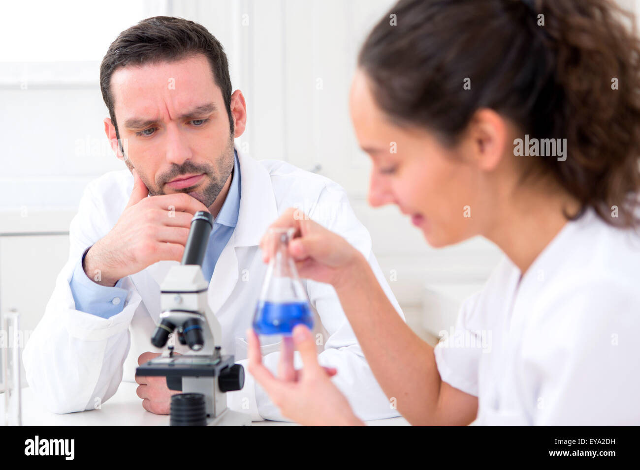 Avis d'un scientifique et son assistant dans un laboratoire Banque D'Images