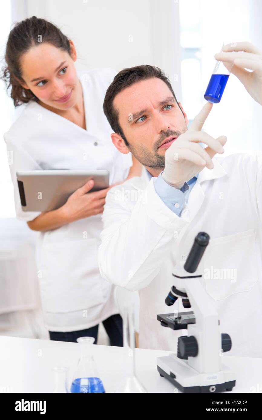 Avis d'un scientifique et son assistant travaillant dans un laboratoire Banque D'Images