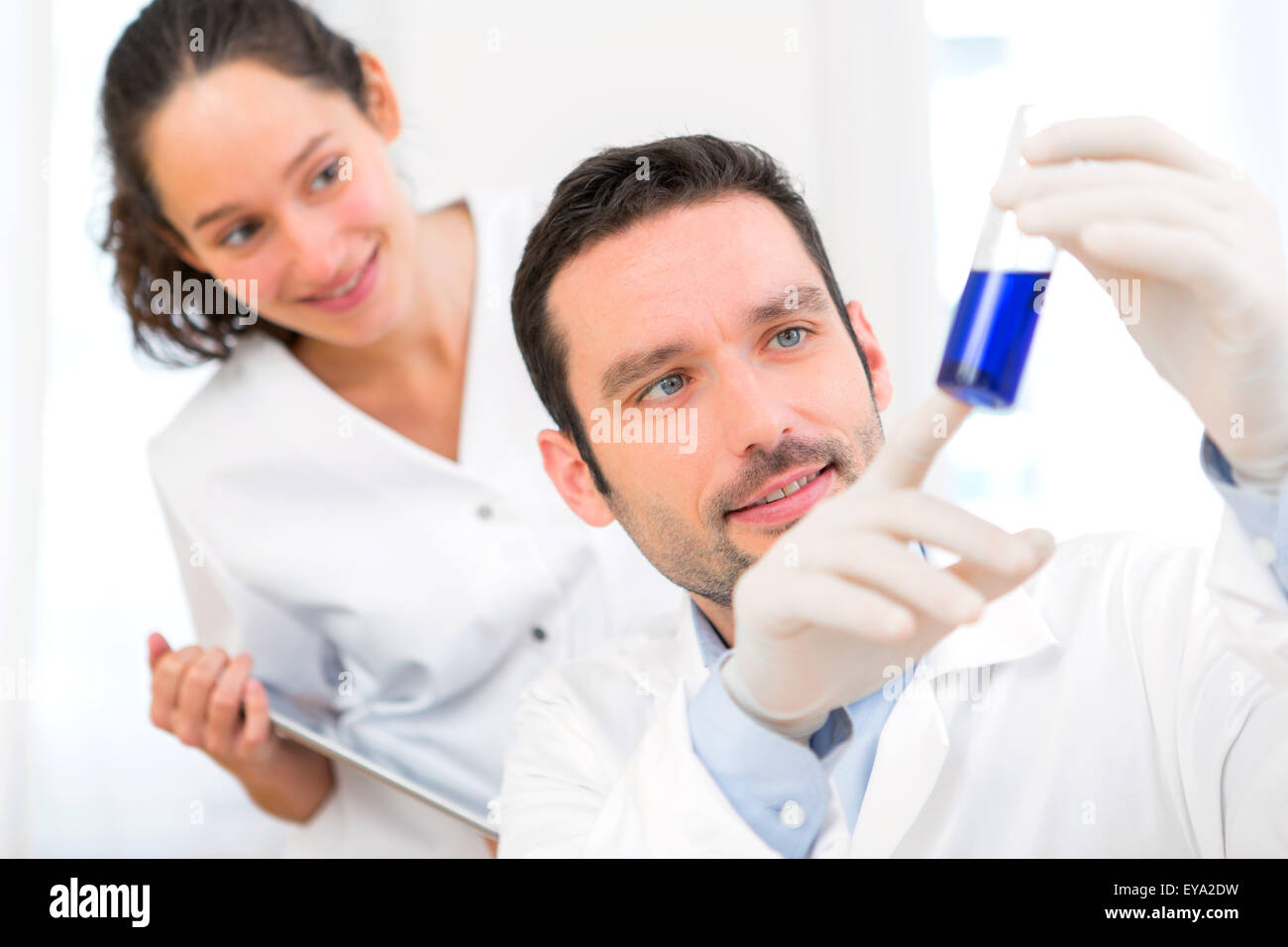 Avis d'un scientifique et son assistant travaillant dans un laboratoire Banque D'Images