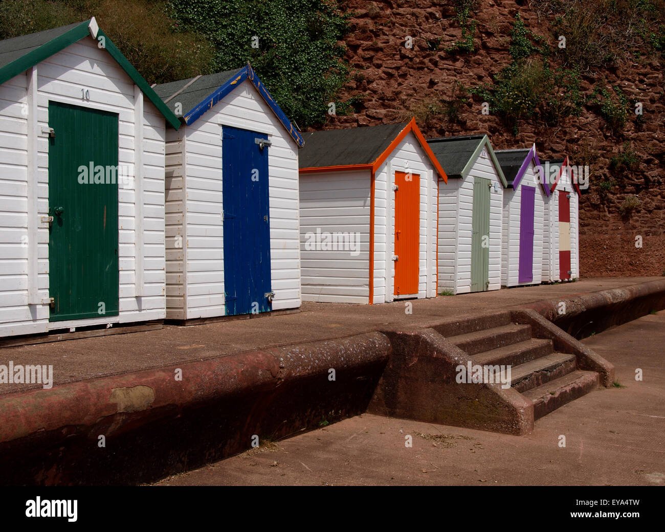 Cabines de plage de Goodrington Sands, Paignton, Devon, UK Banque D'Images