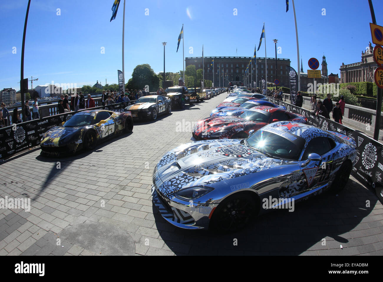 Les pilotes de rallye Gumball 3000 réunion à Stockholm, avant le départ. Doté d''atmosphère : où : Stockholm, Suède Quand : 24 mai 2015 Banque D'Images