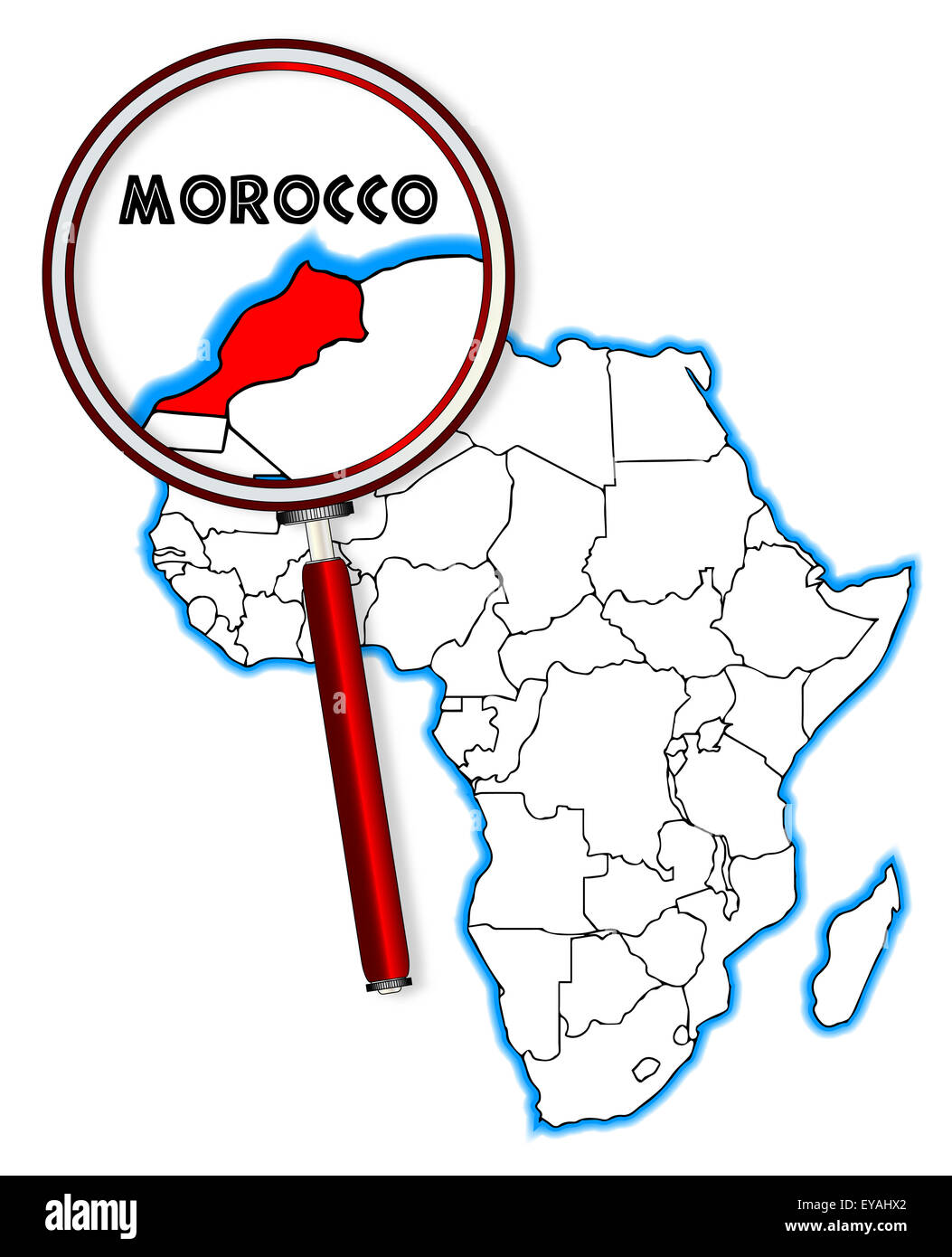 Maroc contours insérés dans une carte de l'Afrique sur un fond blanc Banque D'Images