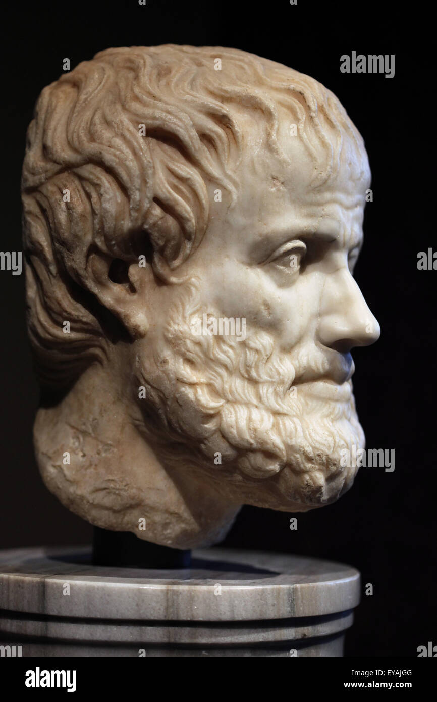 Philosophe grec Aristote. Copie en marbre romain après un original grec de circa 320 BC. Le Kunsthistorisches Museum, Vienne, Autriche. Banque D'Images