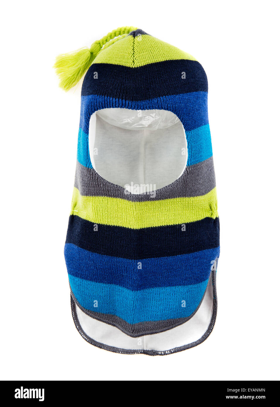 Un trou de l'enfant masque de ski, casque chapeau d'hiver isolé sur un fond blanc. Banque D'Images