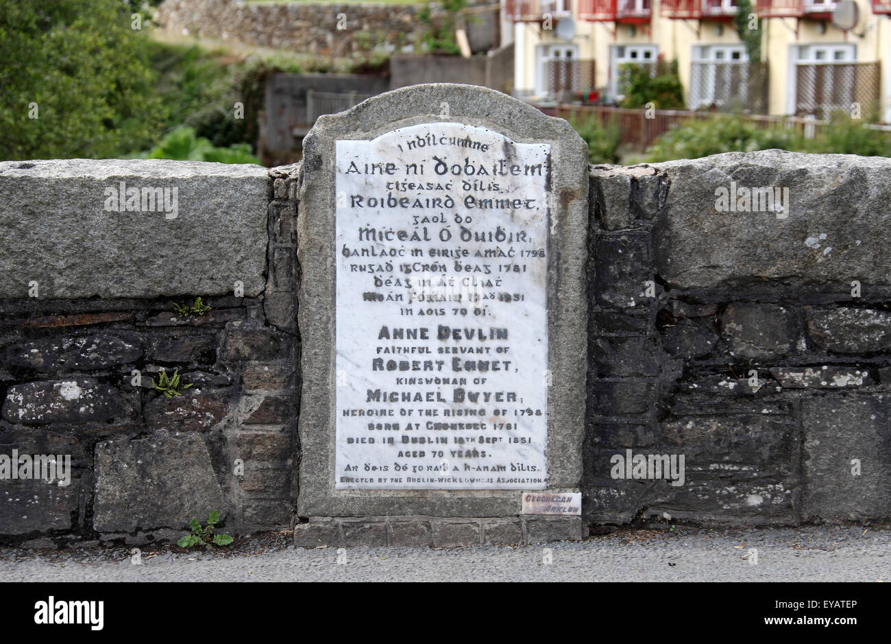Plaque commémorative pour Anne Devlin sur le pont à Aughrim, dans le comté de Wicklow Banque D'Images