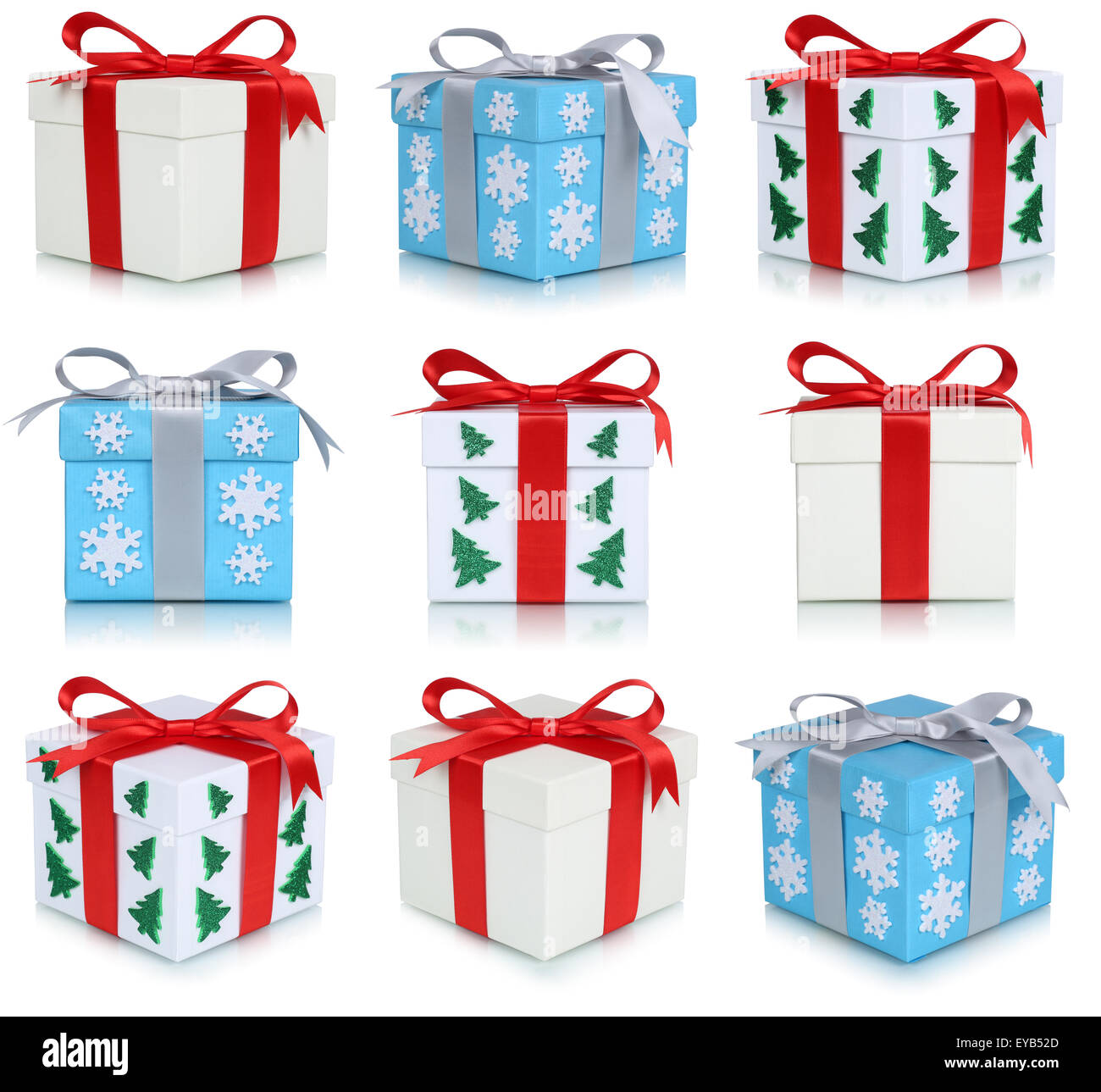 Cadeaux de Noël cadeaux collection d'isolé sur fond blanc Banque D'Images