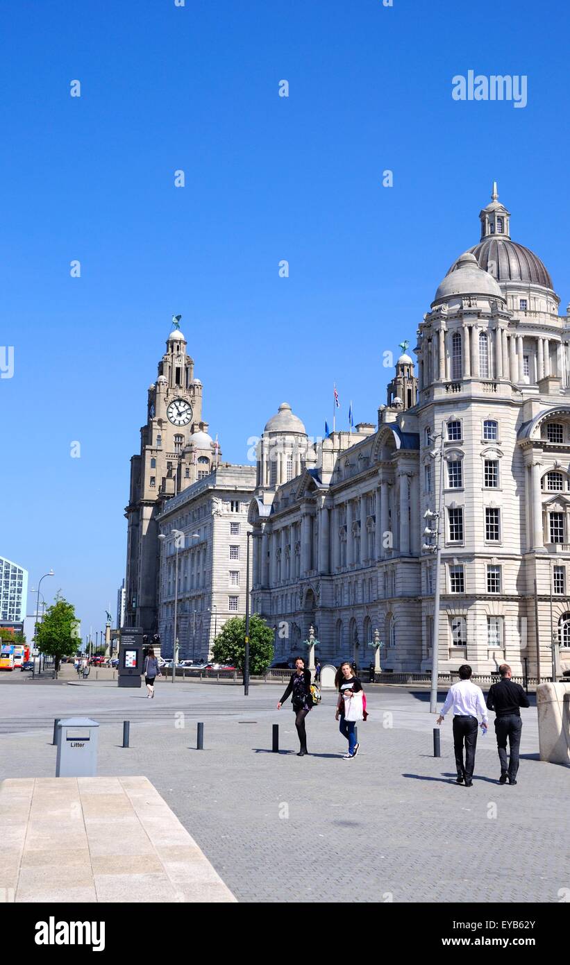 Les trois grâces composé du Liver Building, Port of Liverpool Building et la Cunard Building, Liverpool, Angleterre. Banque D'Images