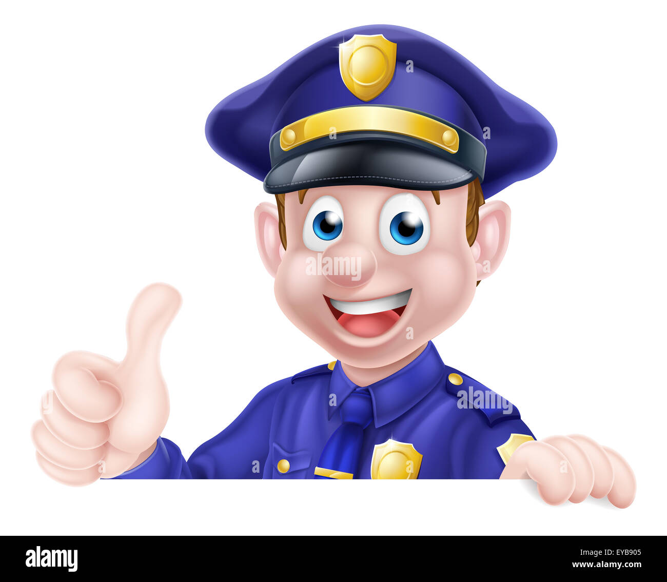 Un Dessin Anime Sympa Policier Peeking Sur Un Signe De Donner Un Coup De Pouce Photo Stock Alamy