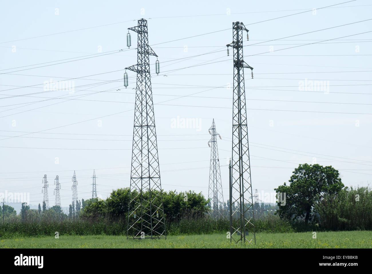 Lignes à haute tension. Banque D'Images