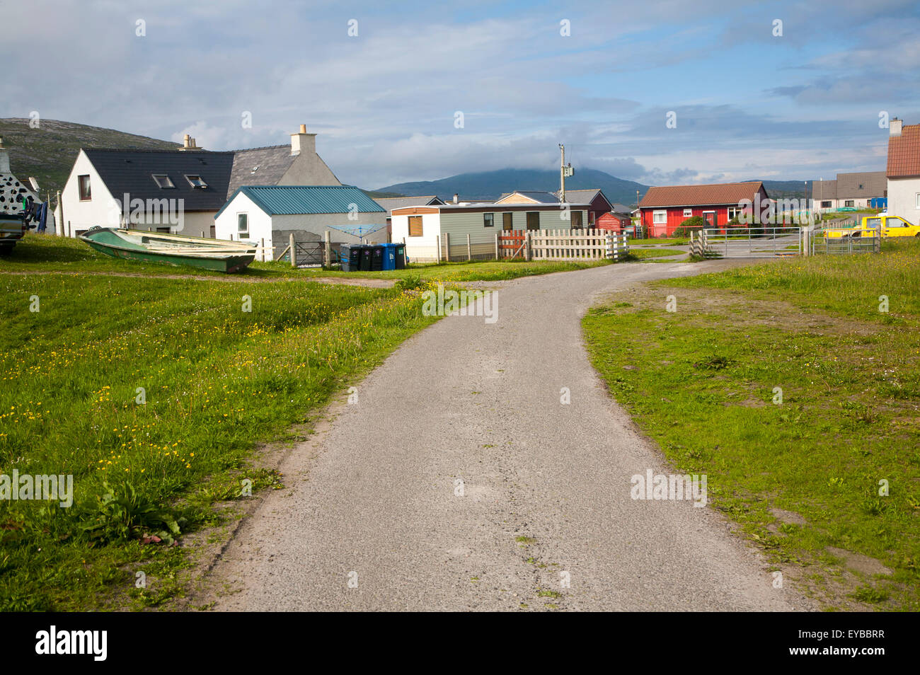 Maisons du village de règlement crofting Bhatarsaigh, Vatersay, Barra, îles Hébrides, Ecosse, Royaume-Uni Banque D'Images
