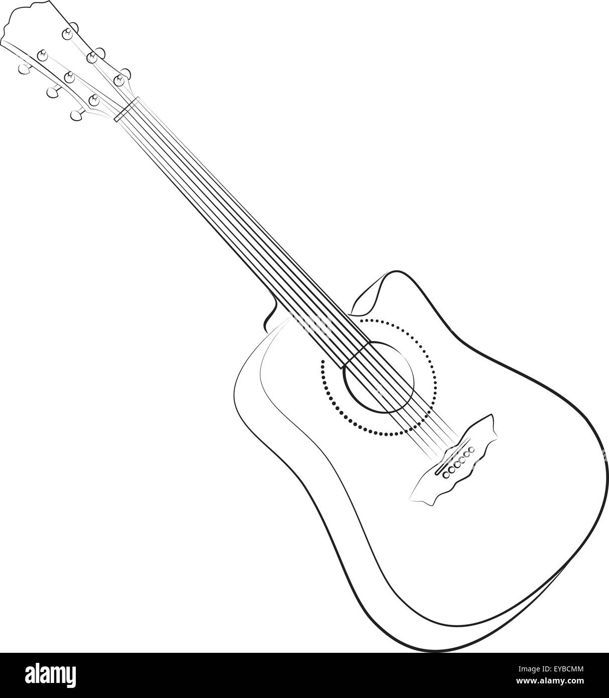 Guitare acoustique. Vector illustration style croquis incolores. Illustration de Vecteur