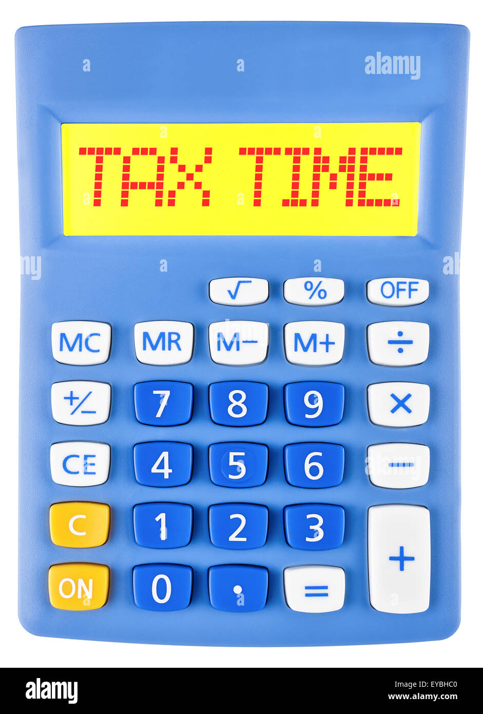 Calculatrice avec affichage sur DES SERVICES FISCAUX isolé sur fond blanc Banque D'Images