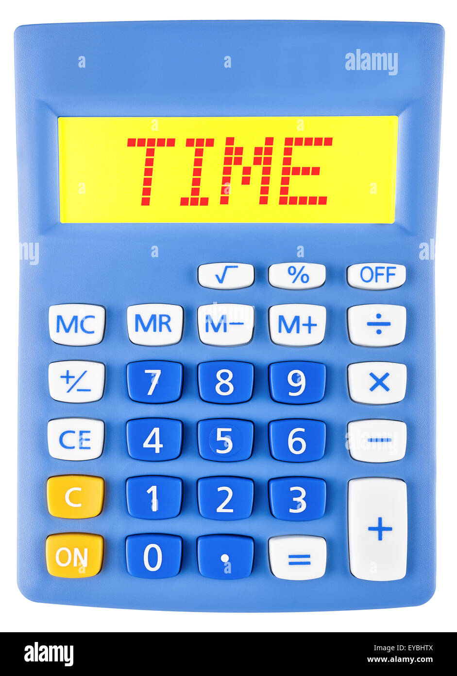 Avec le temps d'affichage de la calculatrice sur isolé sur fond blanc Photo  Stock - Alamy