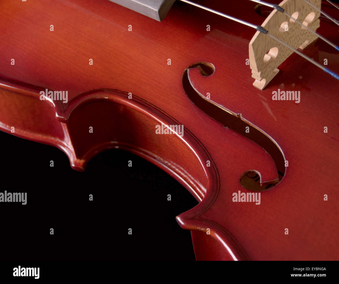 Violon close up of f-trous et de chaînes. Banque D'Images