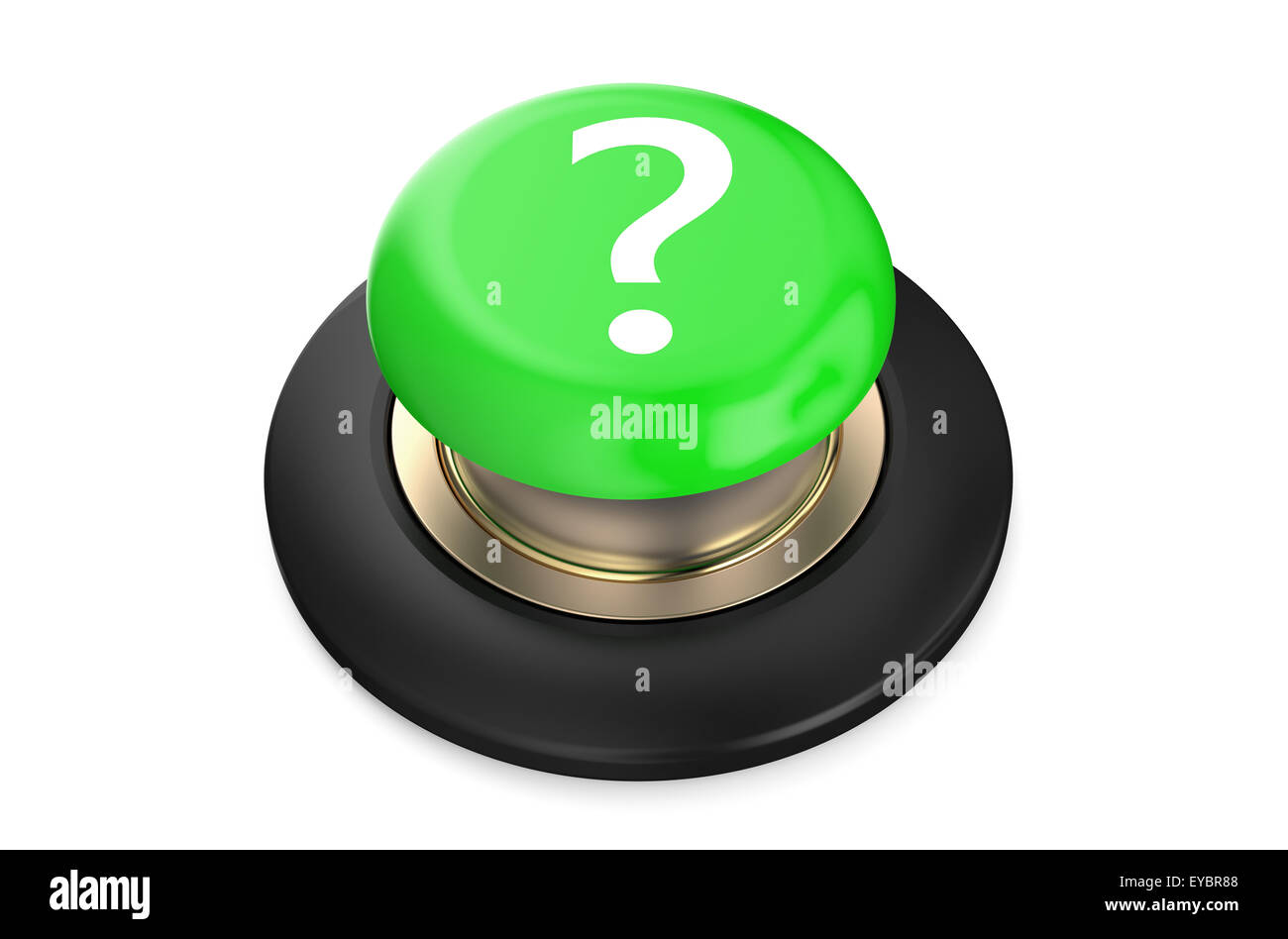 Question mark bouton vert isolé sur fond blanc Banque D'Images