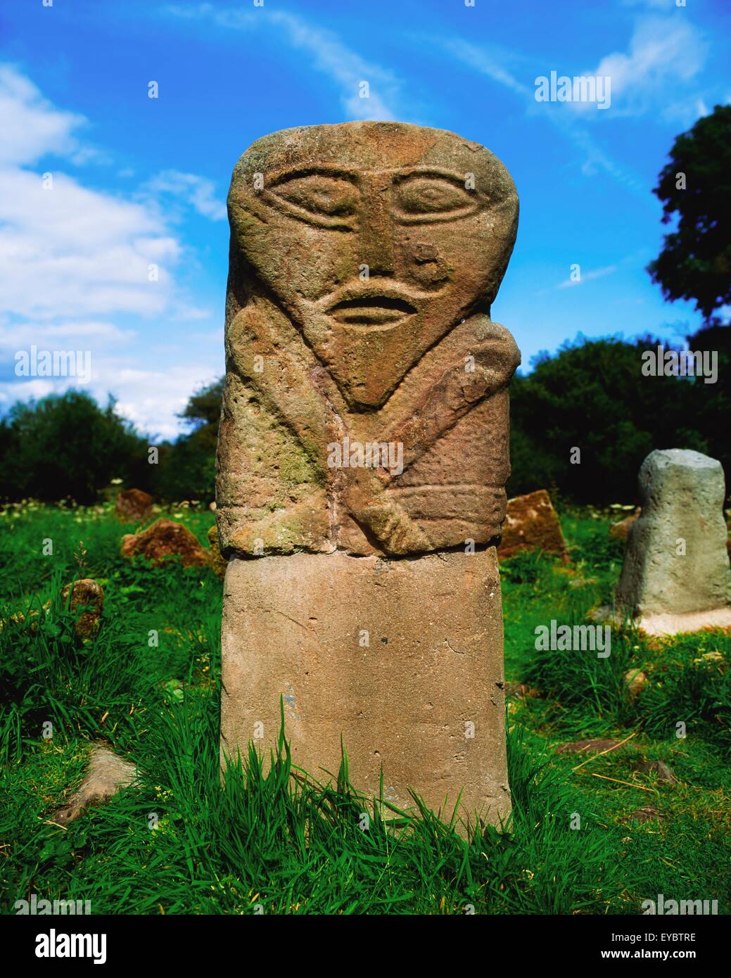 La figure de Janus, Boa Island, Lower Lough Erne, Co fermanagh, Irlande ; Celtic de pierres sculptées. Banque D'Images