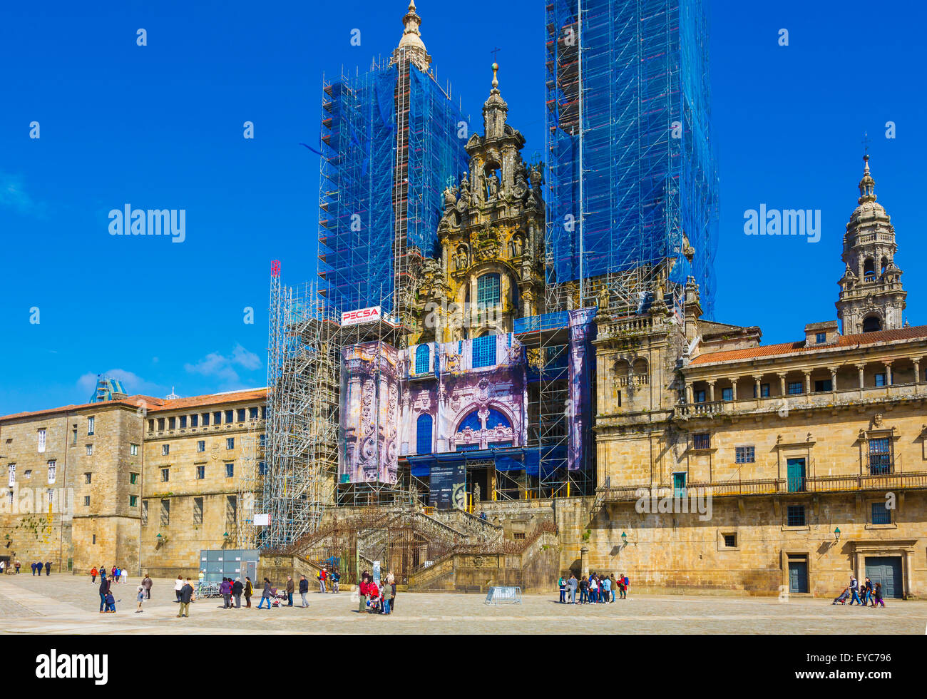 Façade de la Cathédrale Vue de la Praza do Obradoiro. Santiago de Compostela. La Corogne, Galice, Espagne, Europe. Banque D'Images