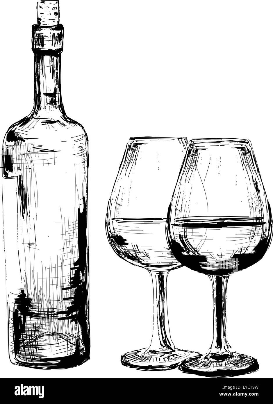 Bouteille de vin et deux verres Illustration de Vecteur