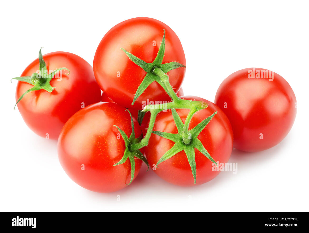 Tomates cerise isolé sur le fond blanc. Banque D'Images