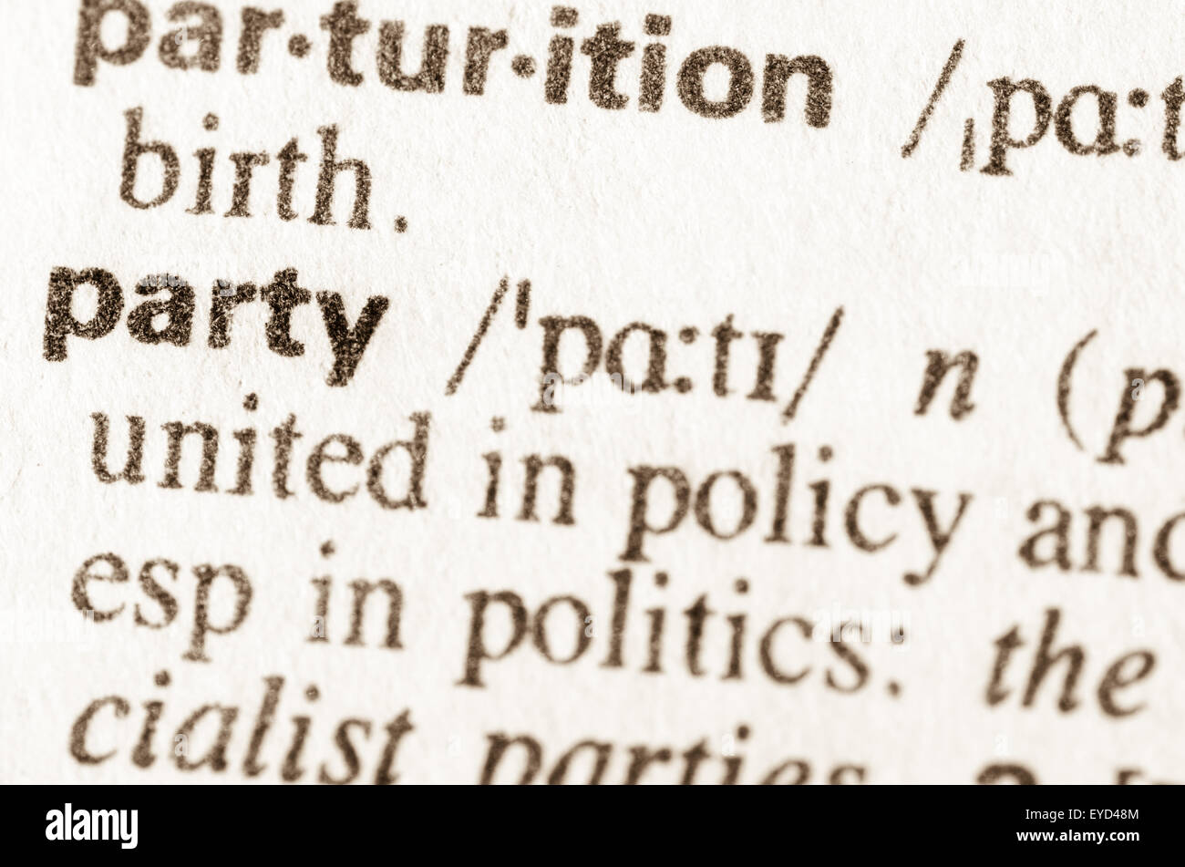 Définition du mot partie dans le dictionnaire Banque D'Images