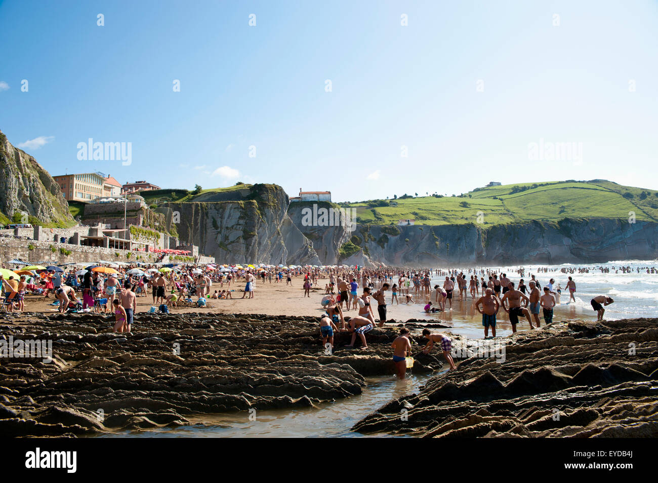 Connu sous le nom de roches sédimentaires en Flysch Itzurun Beach, Zumaia, Pays Basque, Espagne Banque D'Images