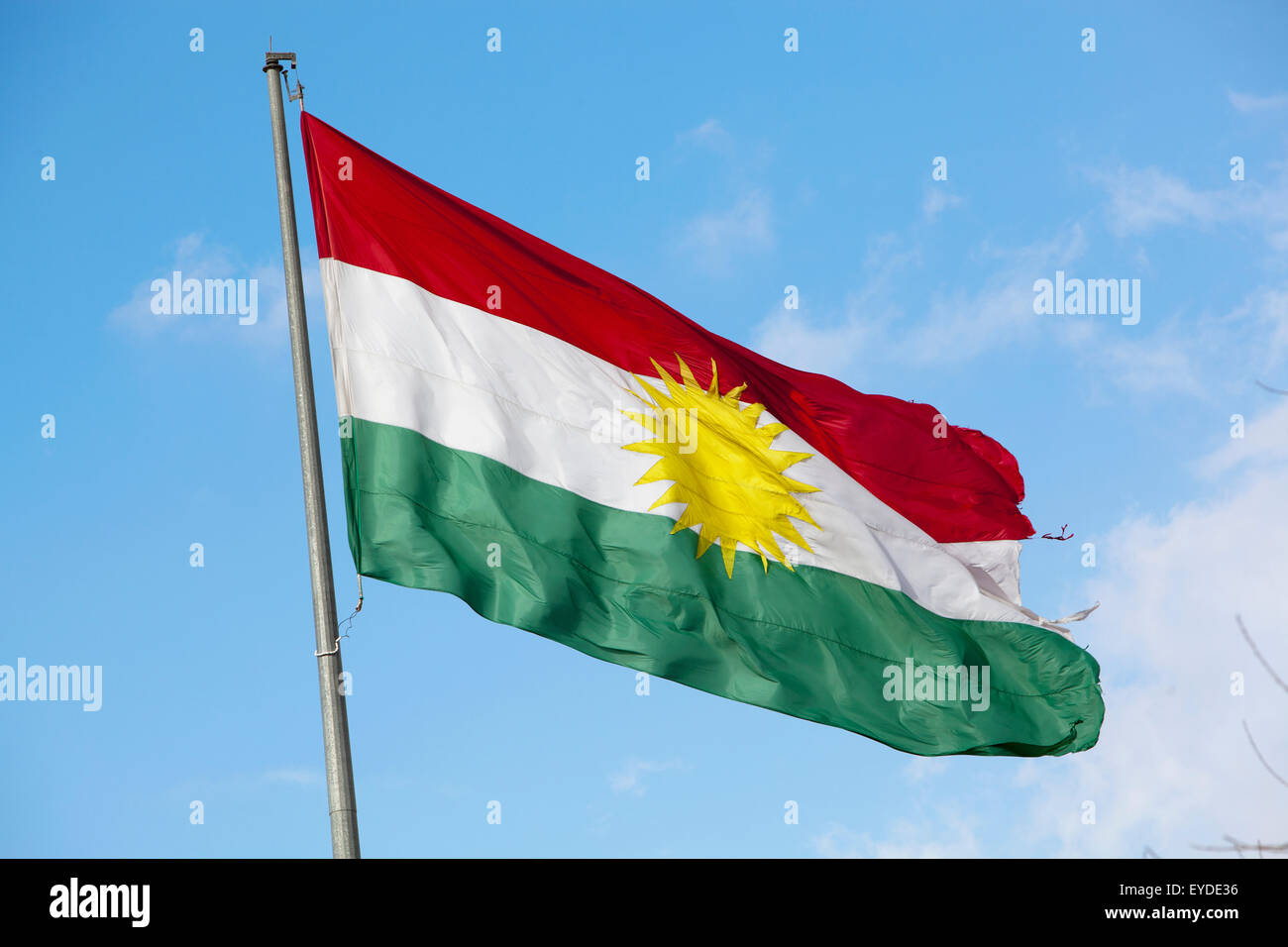 Drapeau kurde irakienne, Erbil, Irak, Kurdistan irakien Banque D'Images