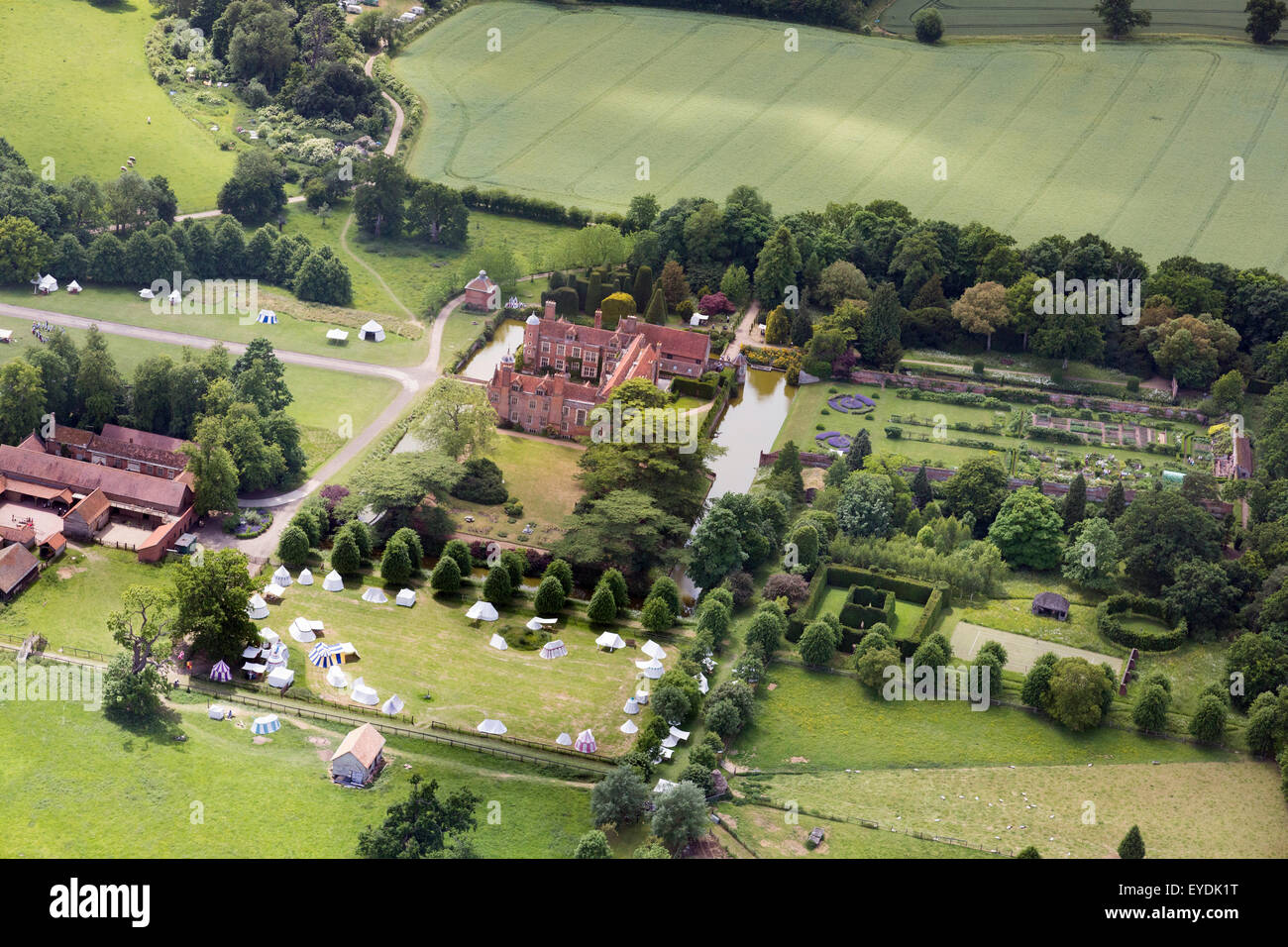 Photo aérienne de Kentwell Hall, Suffolk, UK Banque D'Images