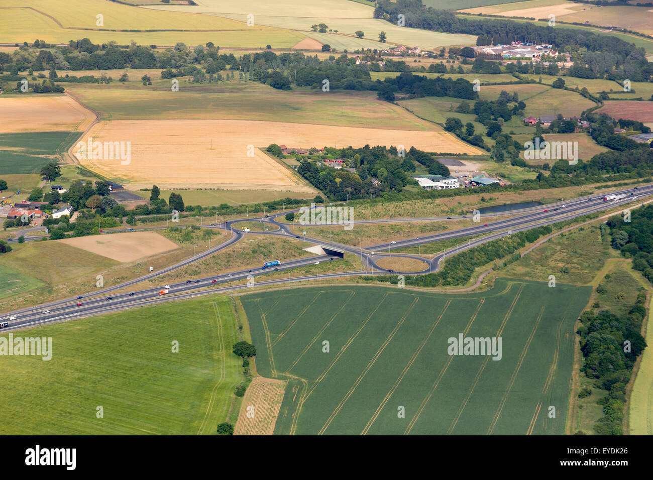 Vue aérienne photo A14 Junction dans le Suffolk, UK Banque D'Images