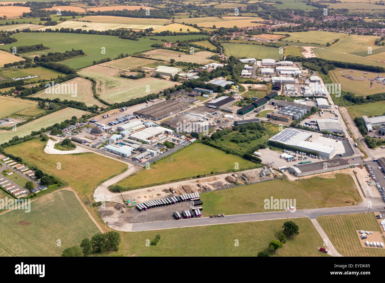 Vue aérienne de l'aérodrome d'oeil Industrial Estate dans le Suffolk, UK Banque D'Images