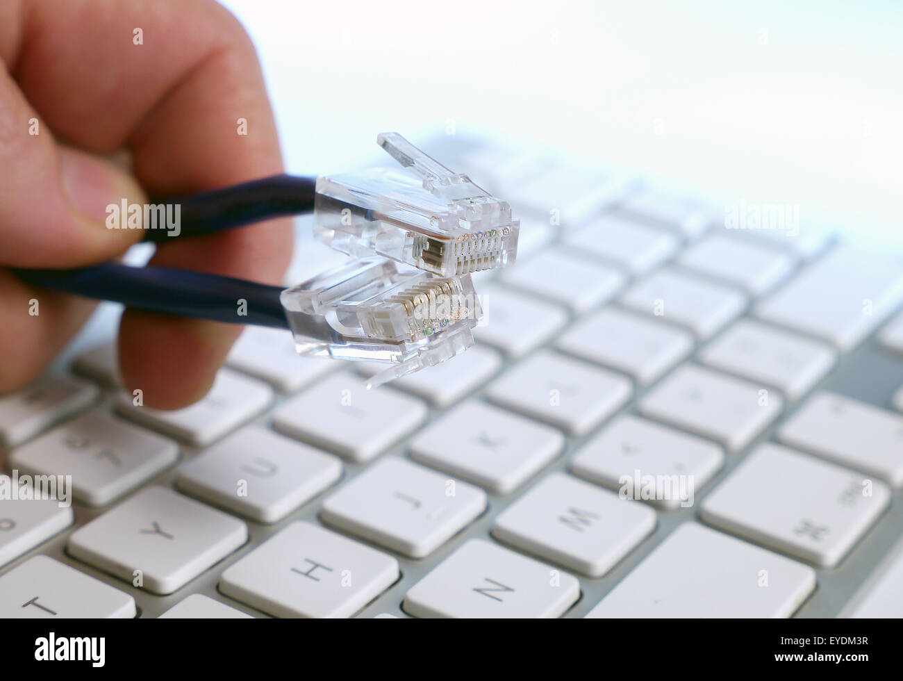 Les câbles ethernet sur un clavier d'ordinateur Banque D'Images