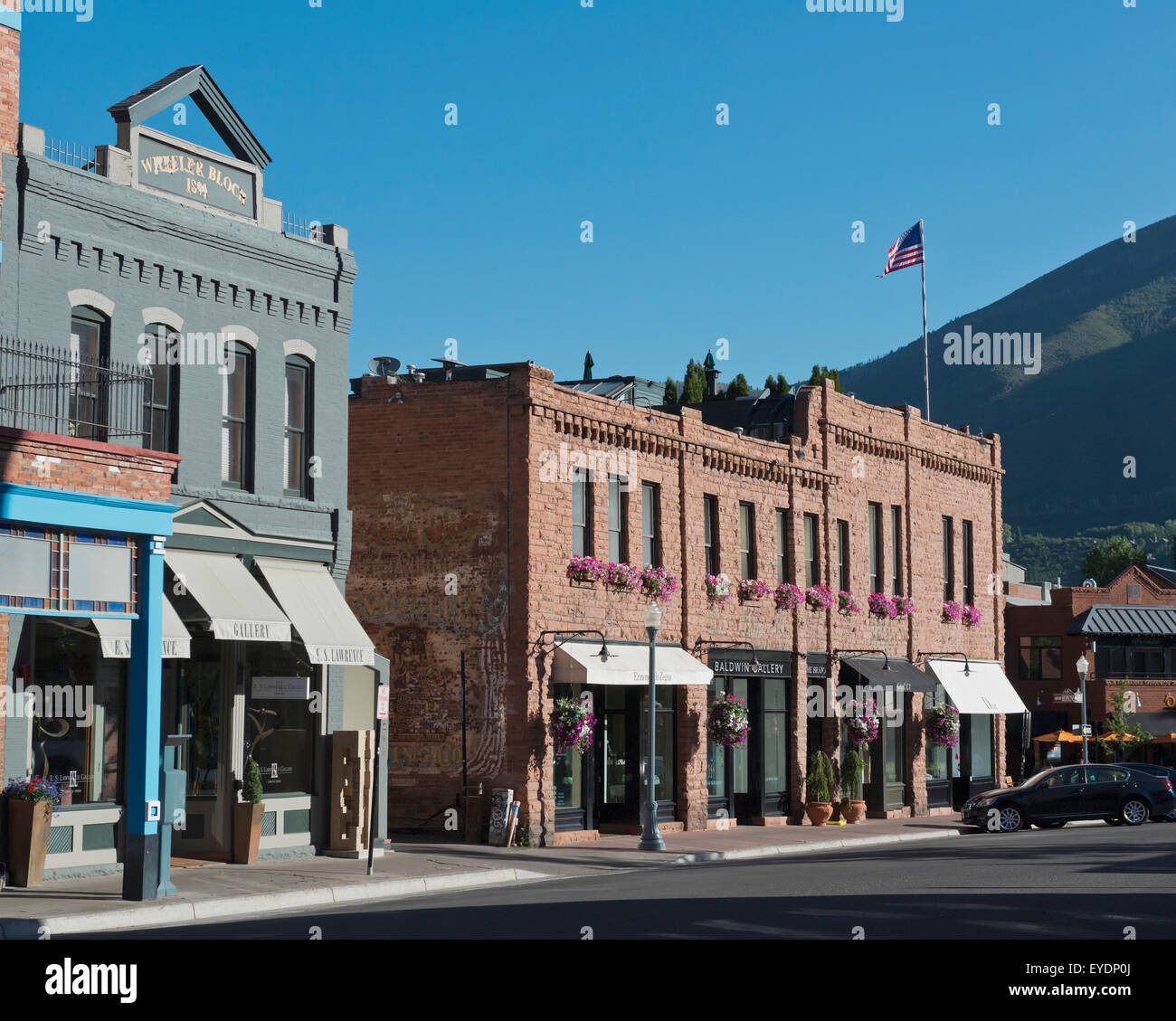 USA, quartier commerçant du centre-ville d'Aspen, Colorado Banque D'Images