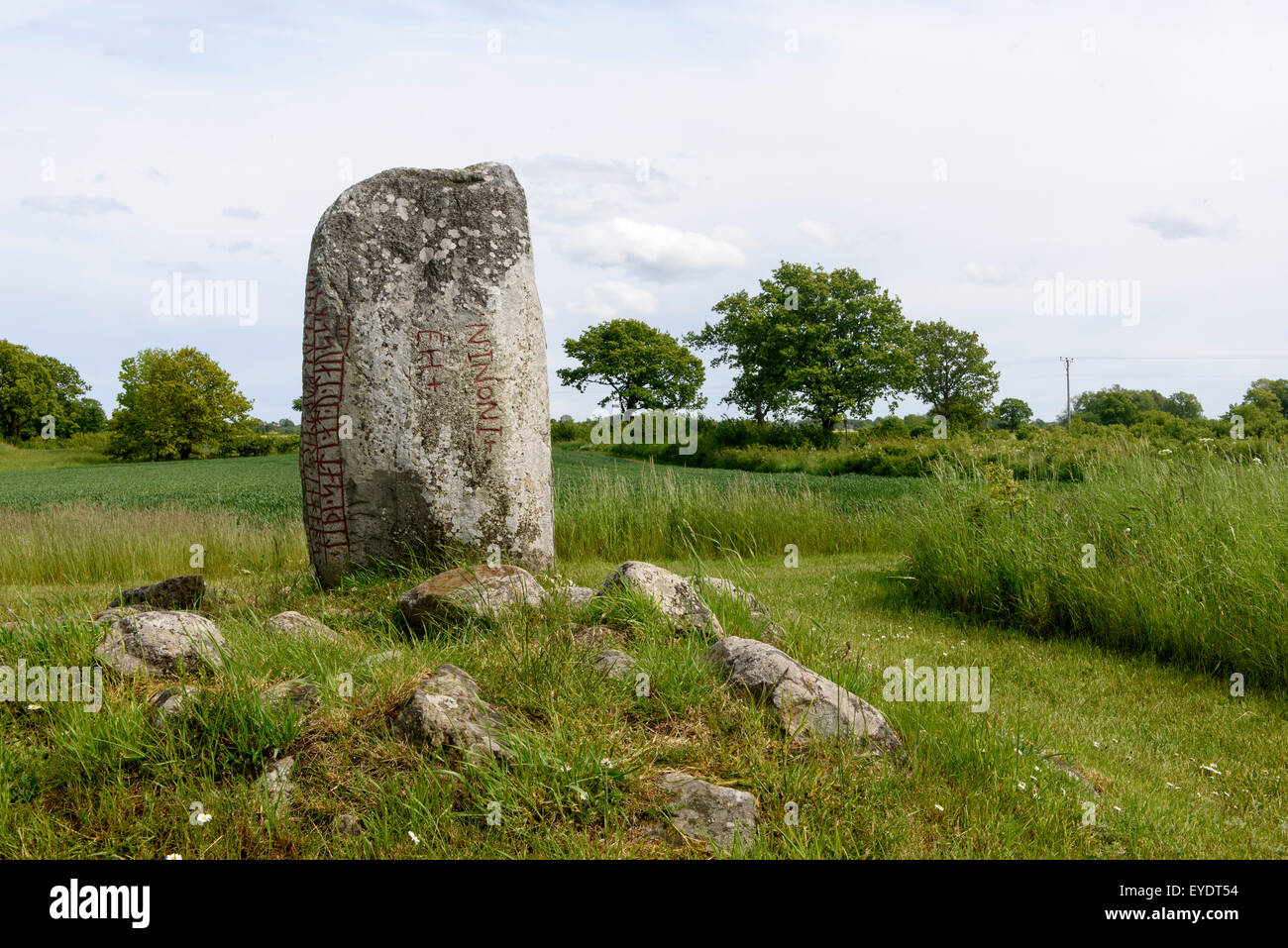 Rune Karlevistenen près de Färjestaden, si l'île d'Öland, Kalmar, Suède Banque D'Images